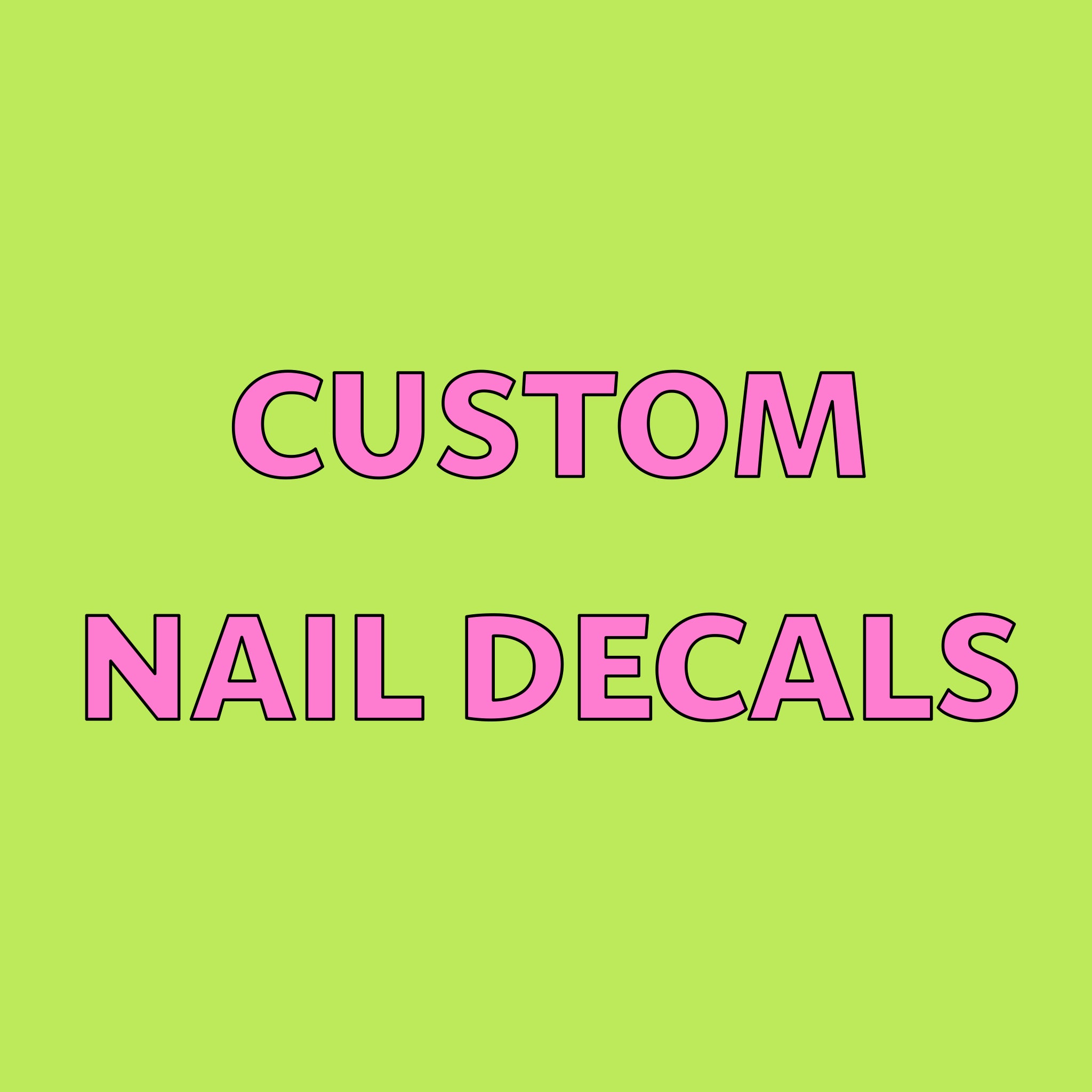 Transform your manicure with our Custom Nail Decals! Perfect for pros and DIY enthusiasts, simply email us your favorite images and desired sizes and we’ll create a personalized sheet just for you. Our high-quality decals are easy to apply and suitable for any occasion. Order today and let your creativity shine!